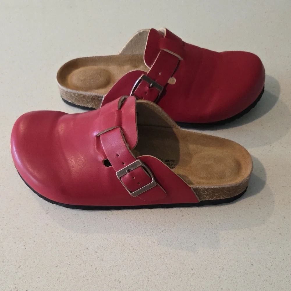 Project Cloud Women Red Leather Buckle Clogs Memory Foam Insole Sz 7.5 - Picture 13 of 14